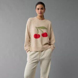 NWT American Eagle AE Whoa So Soft Cherry Crew Neck Sweater Size Small